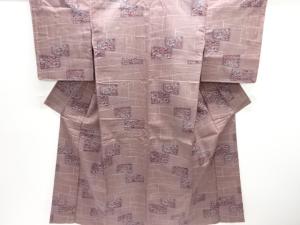 未使用品 石畳に家屋風景模様織り出し西陣お召着物